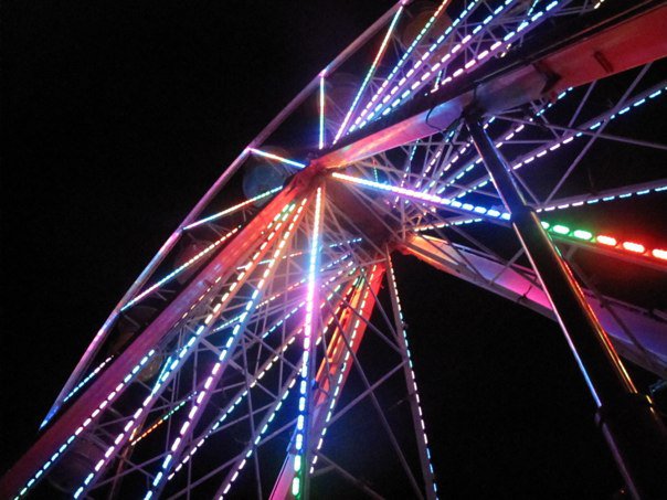 Ferris wheel at night near the stage